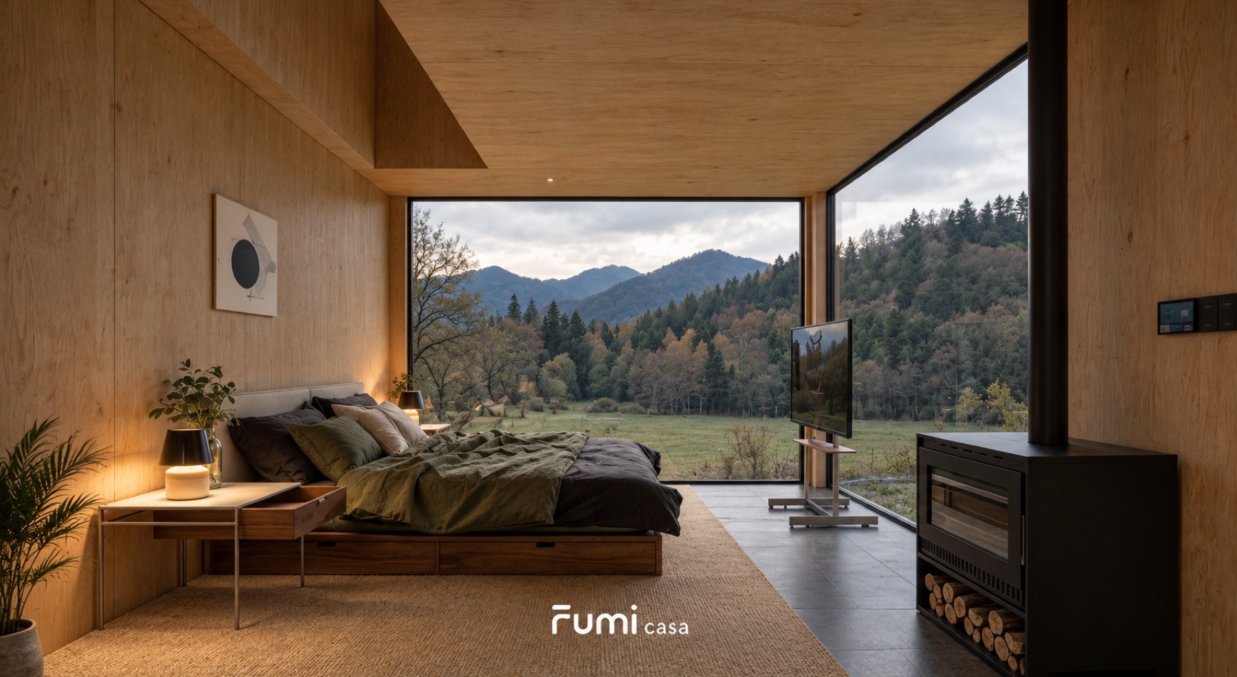 AI-assisted interpretation of the Fumi Z2 interior, with natural timber textures and soft daylight